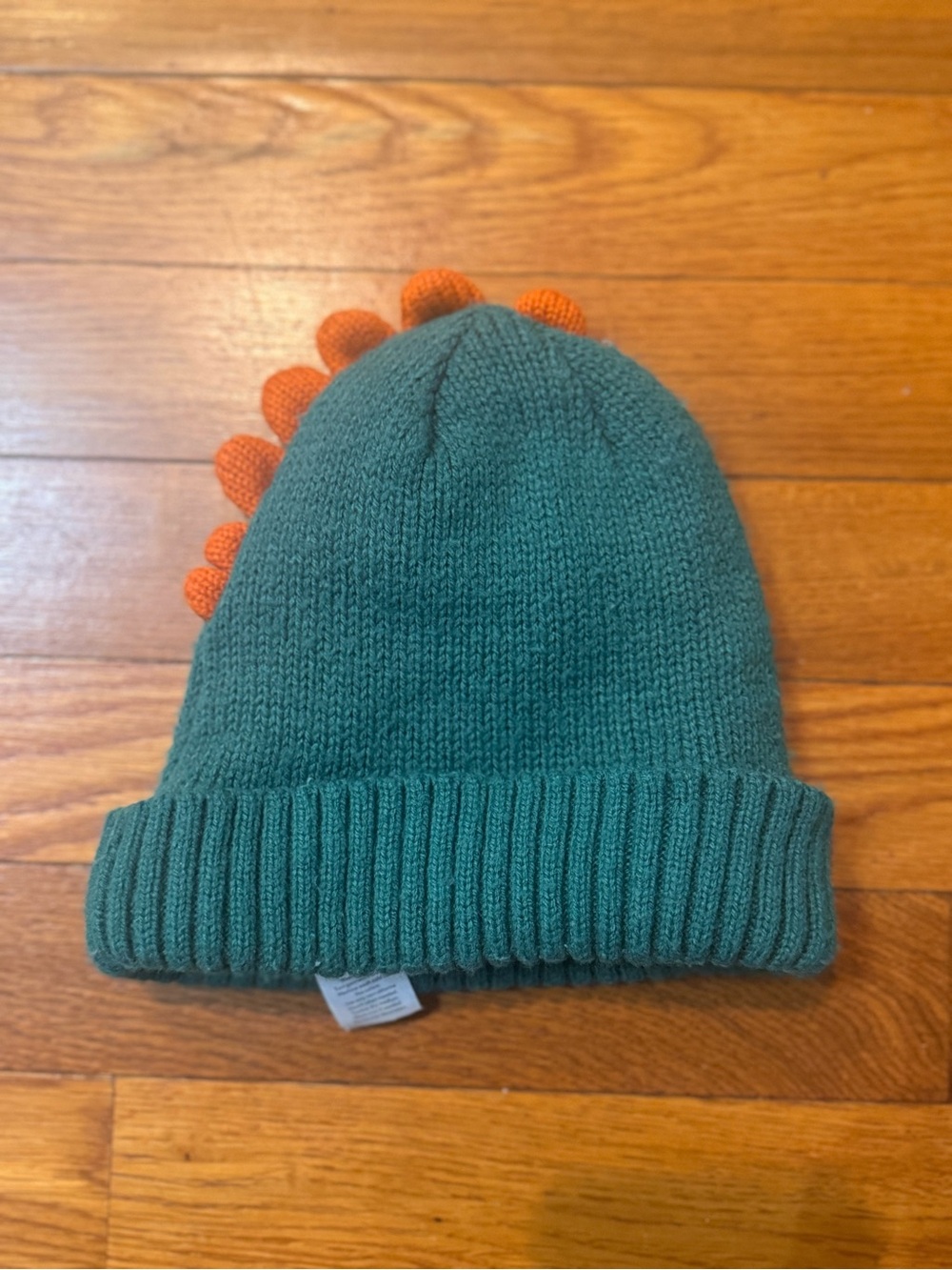 Carter's Green Knit Beanie with Orange Dino Spikes